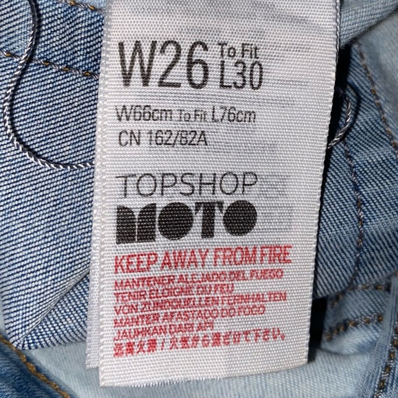 TOPSHOP Moto High Rise Distressed Two Tone Blue Skinny Jean Size 26 - Picture 4 of 11